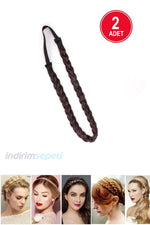 Örgülü Lastikli Saç Bandı Saç Aksesuar Hairband Kahverengi 2 Adet - Indirimsepeti