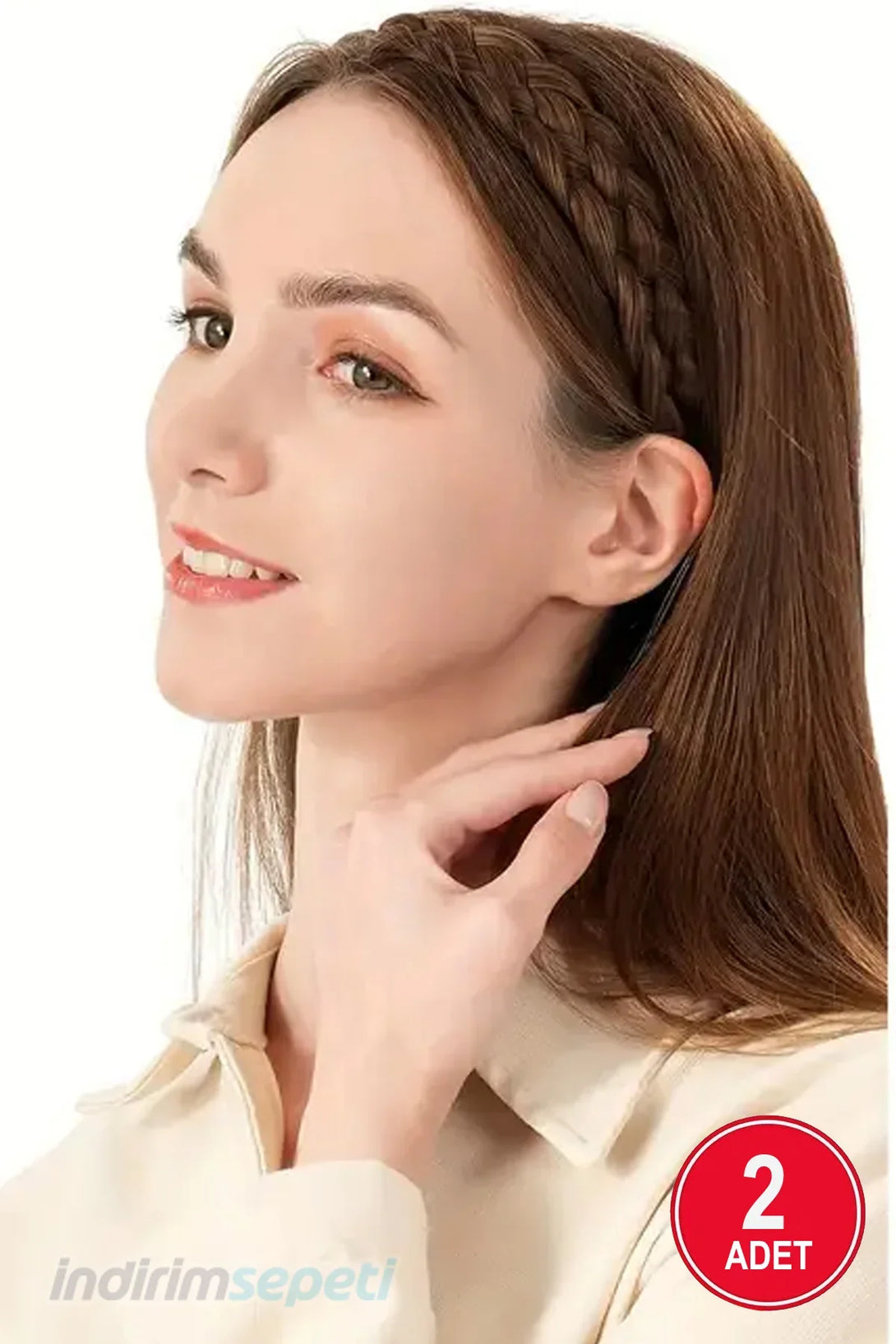 Örgülü Lastikli Saç Bandı Saç Aksesuar Hairband Kahverengi 2 Adet