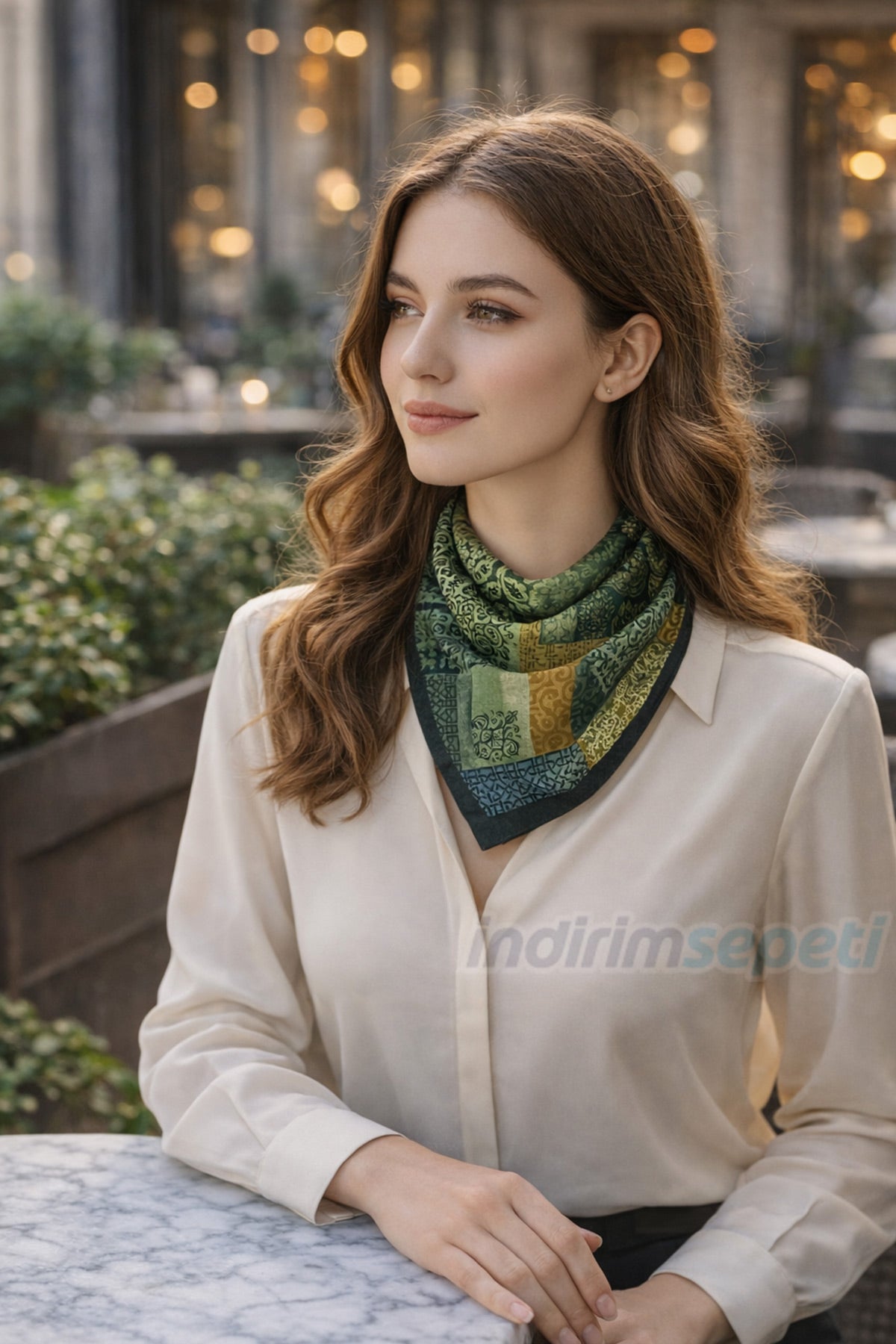 Osmanlı Tezhip Deseninden İlhamlı Modal Pamuklu Zeytin yeşili, Fular Bandana 50x50 cm Saç & Boyun Çanta Fuları