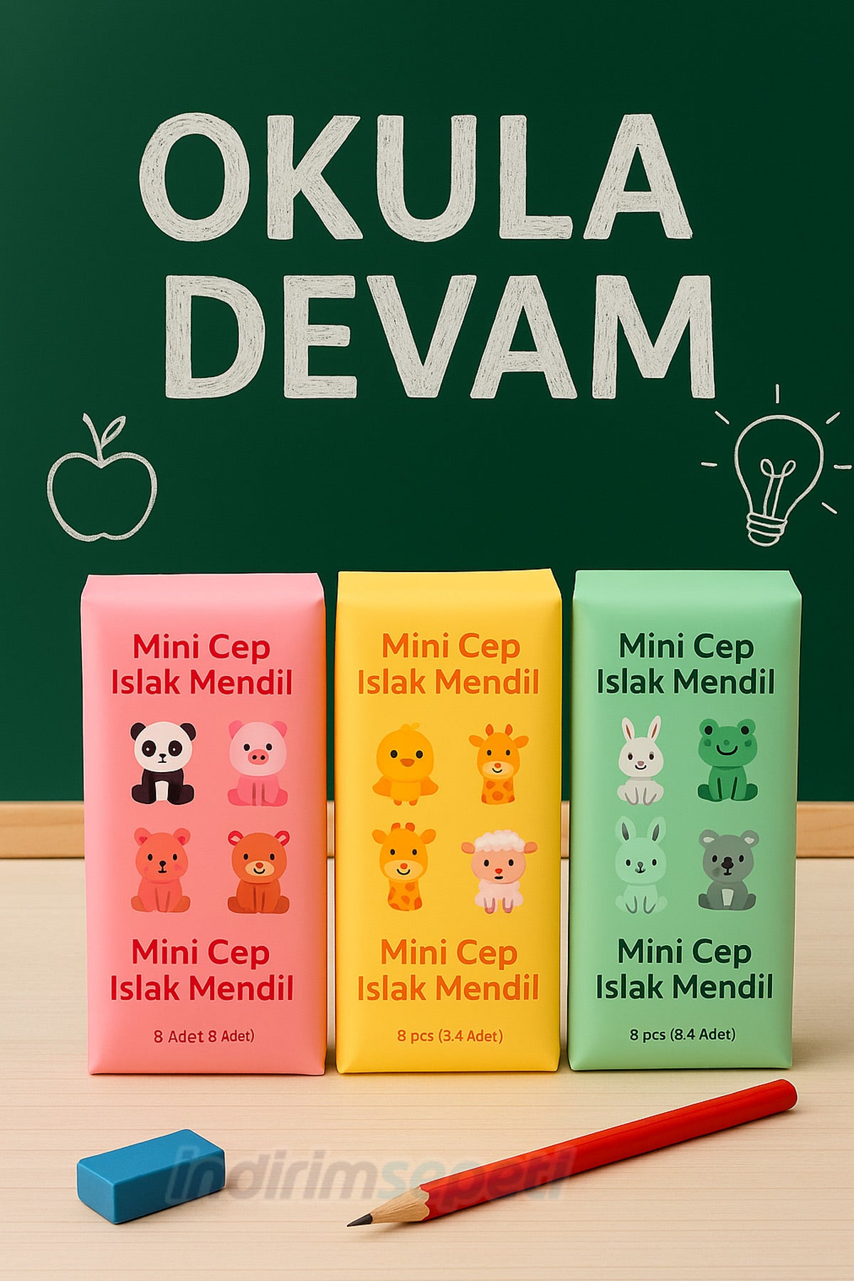 Mini Cep Islak Mendil 3’lü Set | Zürafa, Fil, Panda Maskotlu | Taşınabilir Hijyen, Çocuk ve Çanta için - indirimsepeti