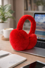 Kırmızı Kulaklık Peluş Katlanır Soğuk Koruyucu Peluş Kalın Kışlık Soft Kulaklık