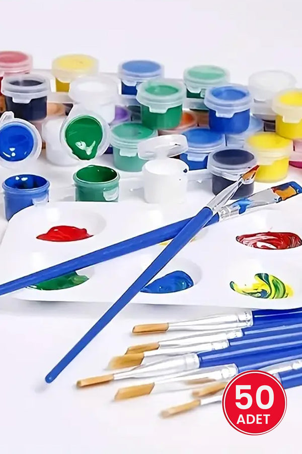 50 Adet Akrilik Boya Fırçası Seti Düz veya Sivri Uçlu Naylon Kıllı, Yağlı Boya, Suluboya ve El İşi İçin Çok Amaçlı
