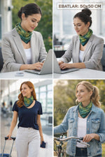 Osmanlı Tezhip Deseninden İlhamlı Modal Pamuklu Zeytin yeşili, Fular Bandana 50x50 cm Saç & Boyun Çanta Fuları