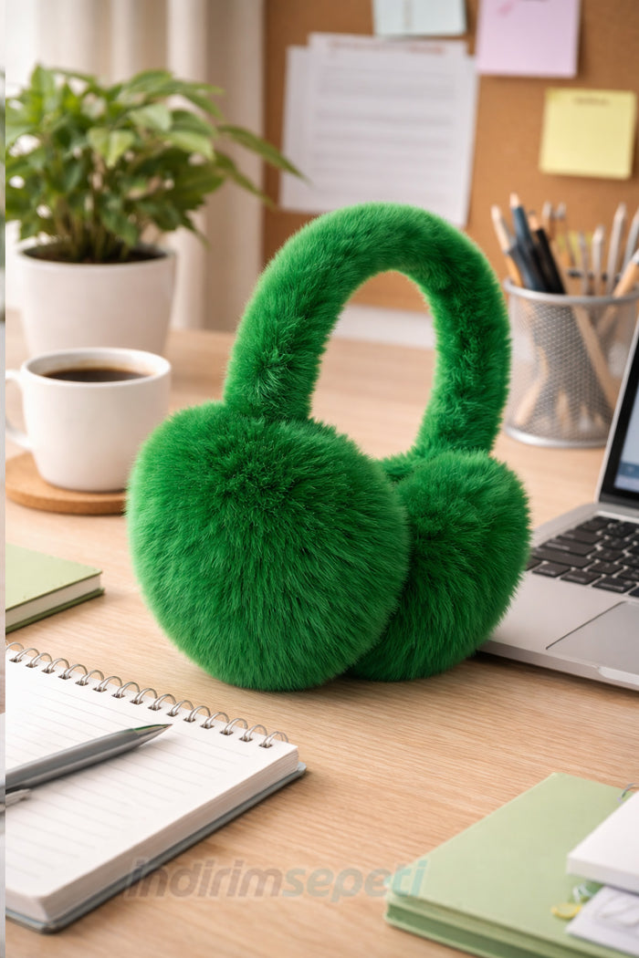 Yeşil Peluş Kulaklık | Yumuşak, Sıcak Tutan Kışlık Kulak Koruyucu, Unisex