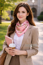 Gül Desenli Lüks Saten Bandana ve Boyun Fuları 50x50 cm – Zarif Çiçek Motifli Şık Tasarım