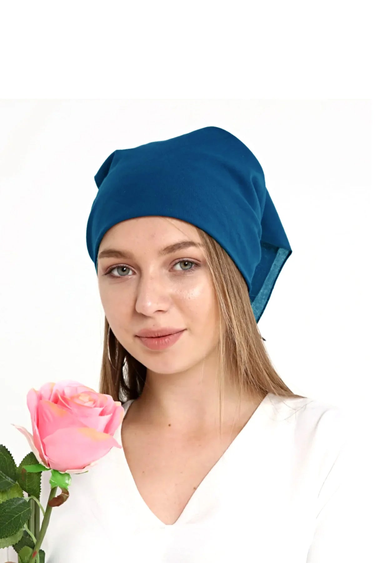 Mavi Pamuklu Bandana Desensiz Düz Mavi Saç Aksesuar Fular - Indirimsepeti