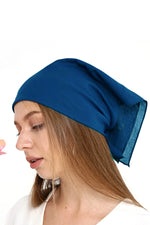 Mavi Pamuklu Bandana Desensiz Düz Mavi Saç Aksesuar Fular - Indirimsepeti