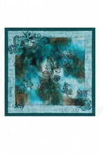 Turkuaz Mavi Tezhip Desenli Modal Pamuklu Fular Bandana 50x50 cm Saç & Boyun Çanta Fuları