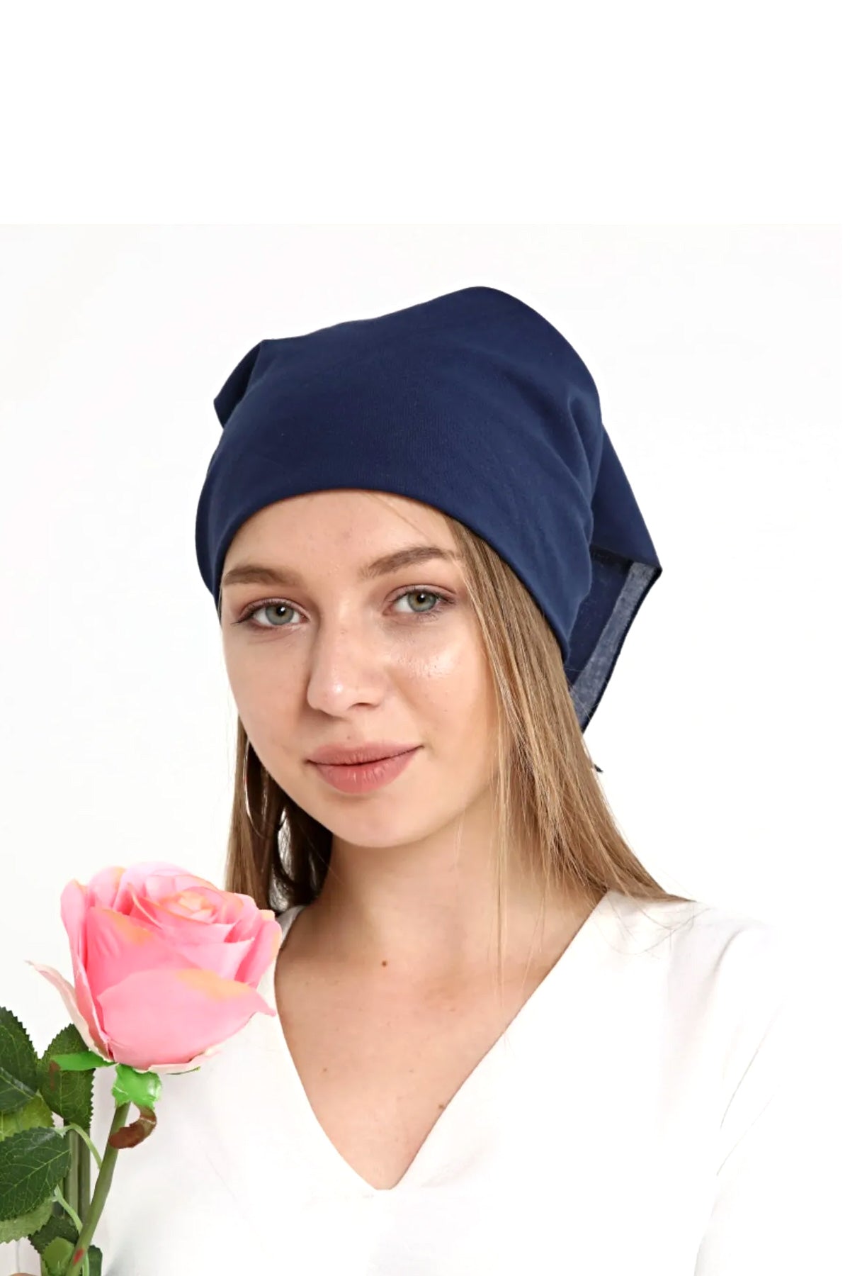 Lacivert Pamuklu kumaştan Bandana Desensiz Lacivert Saç Aksesuar Fular - Indirimsepeti