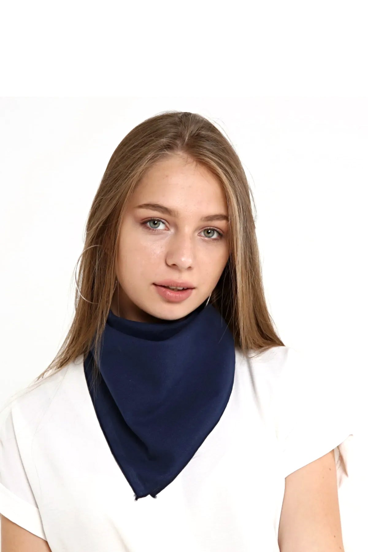 Lacivert Pamuklu kumaştan Bandana Desensiz Lacivert Saç Aksesuar Fular - Indirimsepeti