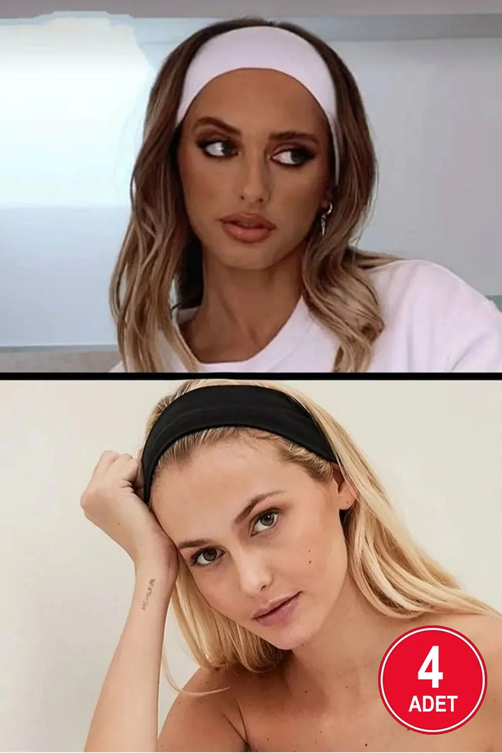 Monalisa Kadın 4'lü Pamuklu Esnek Siyah, beyaz Saç Bant Seti - Indirimsepeti