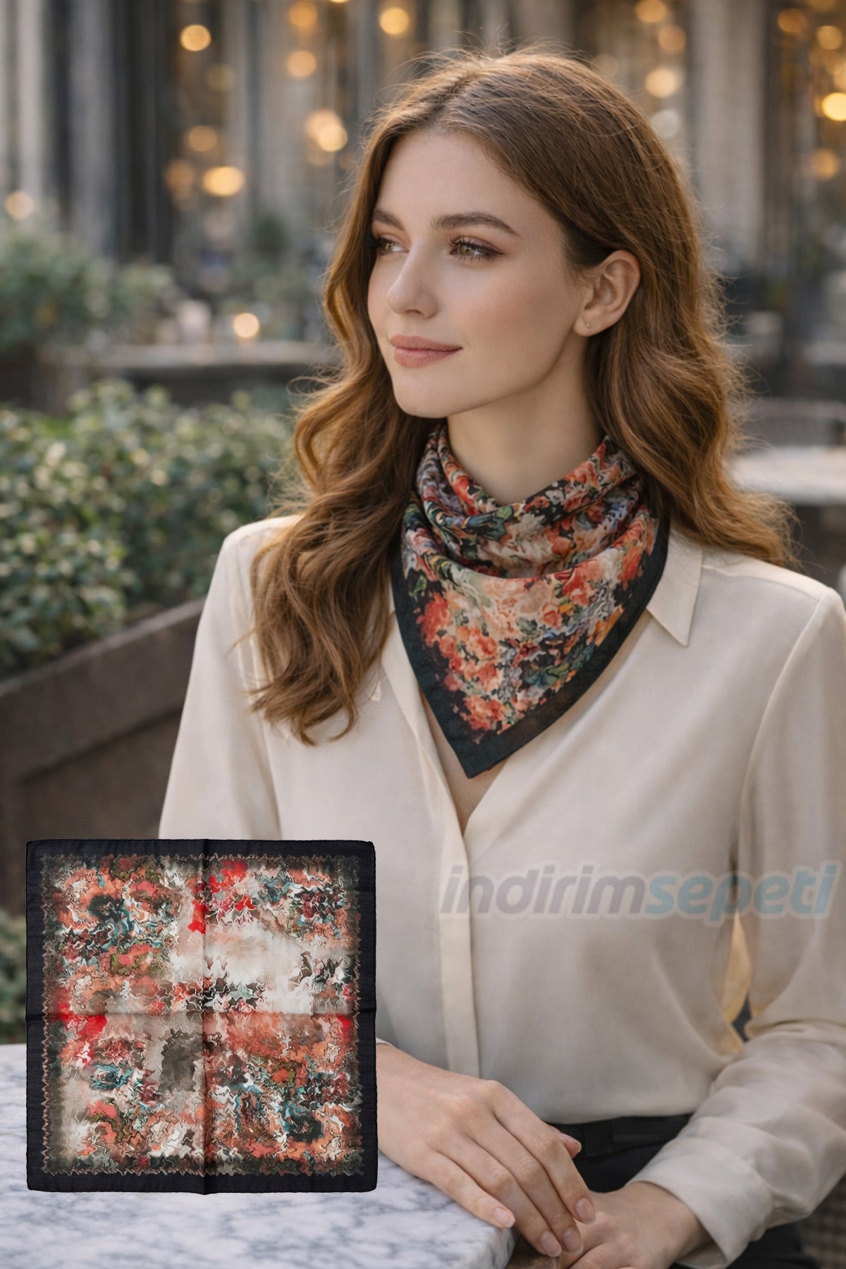 Toprak Tonlu Abstract Baskılı Modal Pamuklu Fular 50x50 cm – Boyun, Saç & Çanta Aksesuarı | Modern Sanatsal Desen