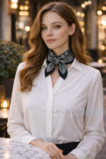 Siyah Desenli Modal Pamuklu Fular 50x50 cm – Boyun, Saç & Çanta Aksesuarı | Klasik-Modern Desen