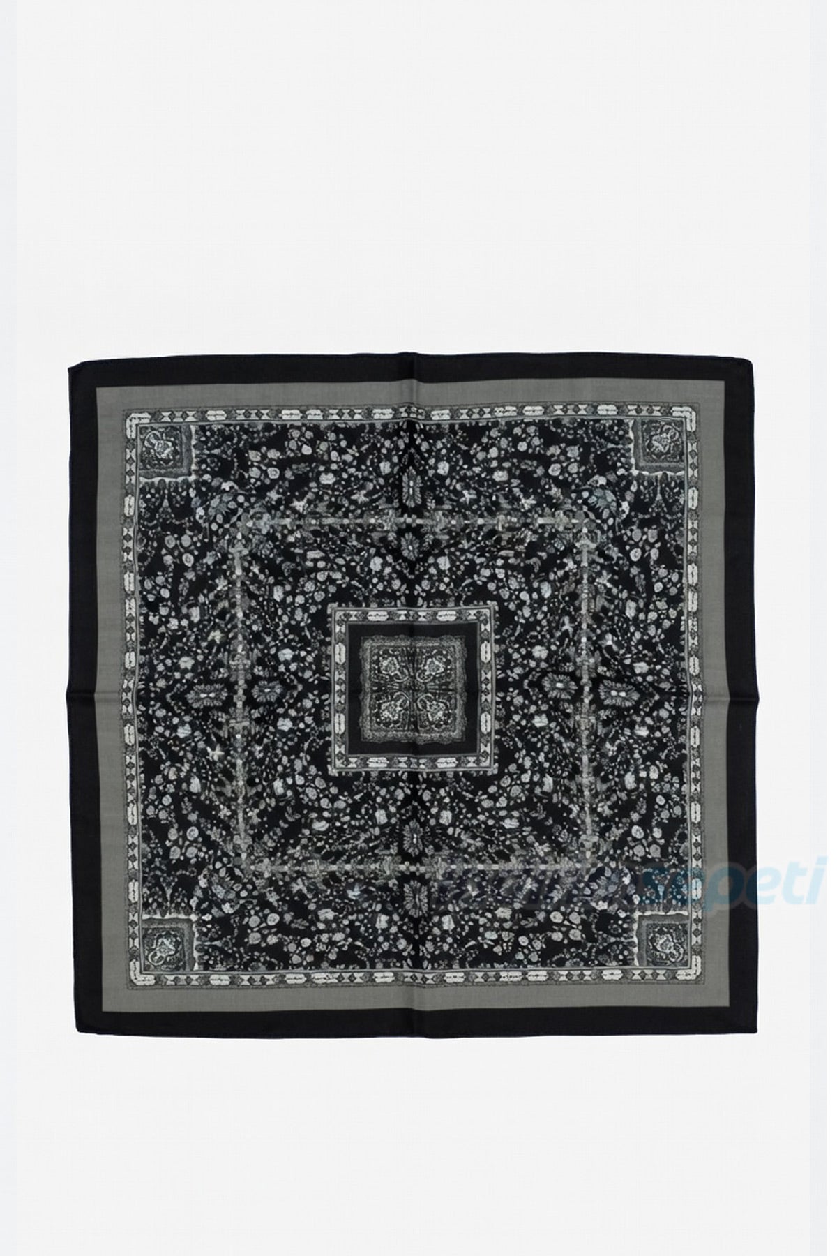 Siyah Desenli Modal Pamuklu Fular 50x50 cm – Boyun, Saç & Çanta Aksesuarı | Klasik-Modern Desen