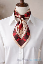 Binicilik Temalı At Figürlü Saten Kare Fular & Bandana 50x50 cm - Bordo Equestrian Stil At Motifli - indirimsepeti