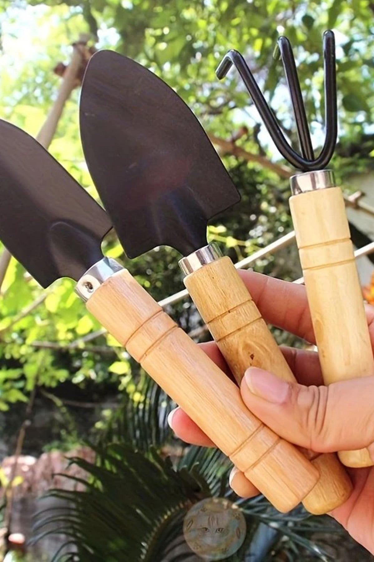 Ahşap Saplı Metal Uçlu 3 Parça Mini Tırmık ve Kürek Çiçek Bitki Fidan Dikim Çapalama Hobi Bakım Seti - Indirimsepeti