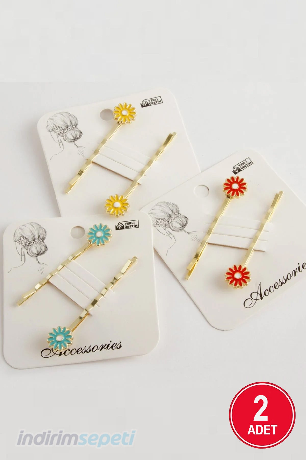 Papatya Renkli Tel Toka 2 Adet 1 Kart Saç Aksesuar - Indirimsepeti