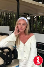 Kadın Beyaz Saç ve Spor Bandı Esnek Pamuklu Saç Aksesuar Saç Bandı 3 Adet - Indirimsepeti