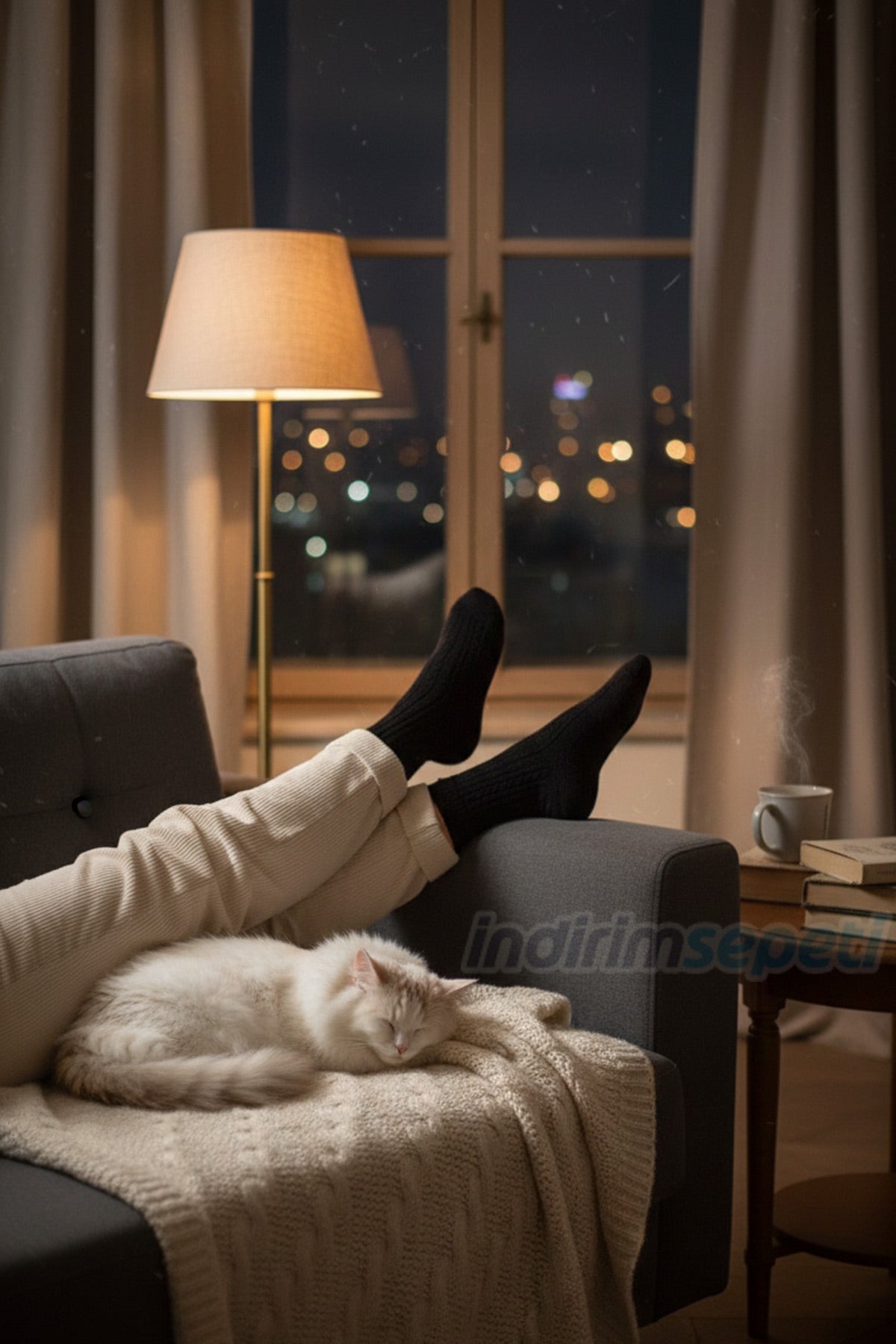 Kadın Örgülü Soket Dikişsiz Yünlü Çorap Kışlık Uyku Gündelik Çorabı 36 - 40