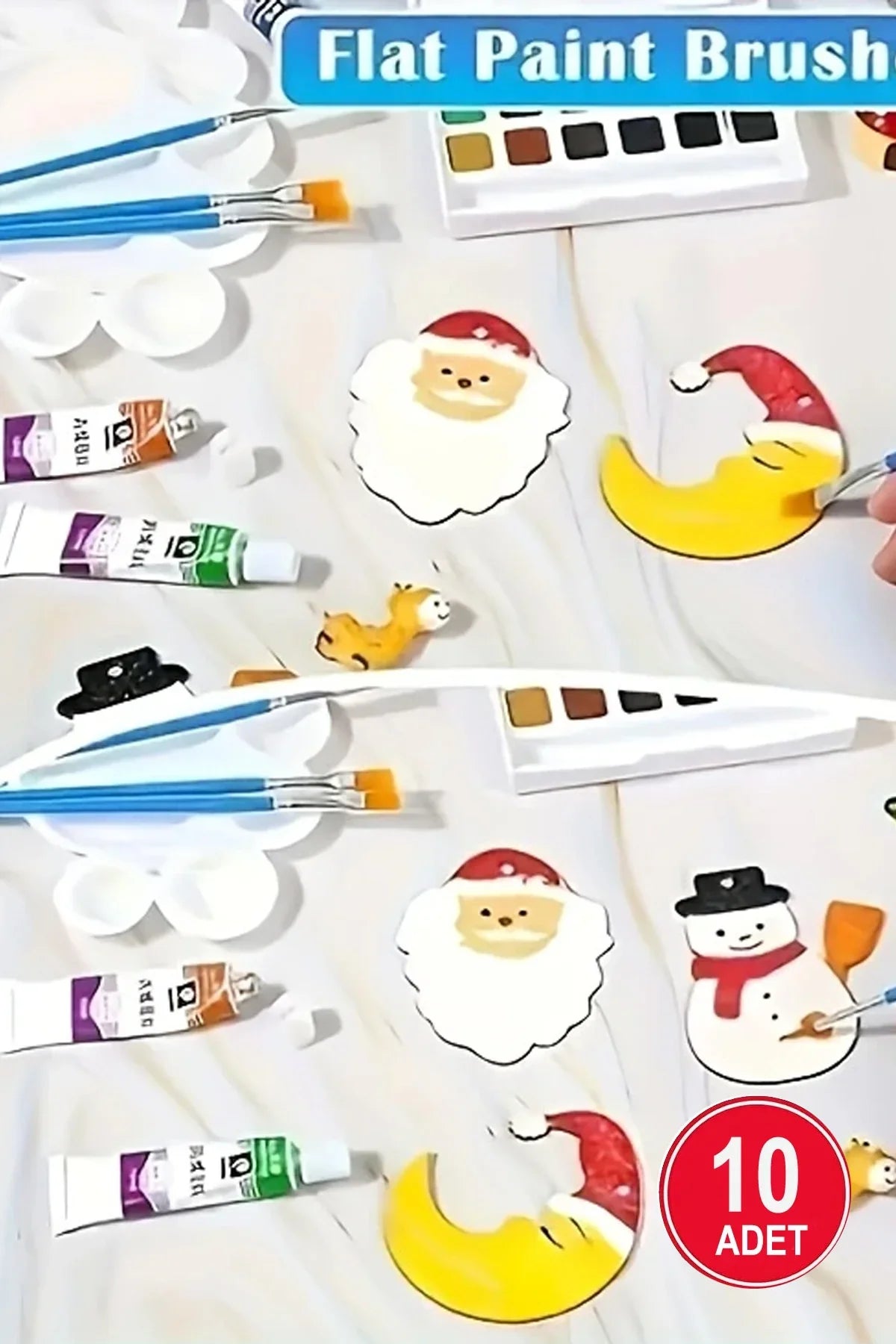 10’lu Düz Uçlu Boya Fırçası Seti – Akrilik, Guaj, Parmak, Sulu ve Yağlı Boya İçin Uygun - Indirimsepeti