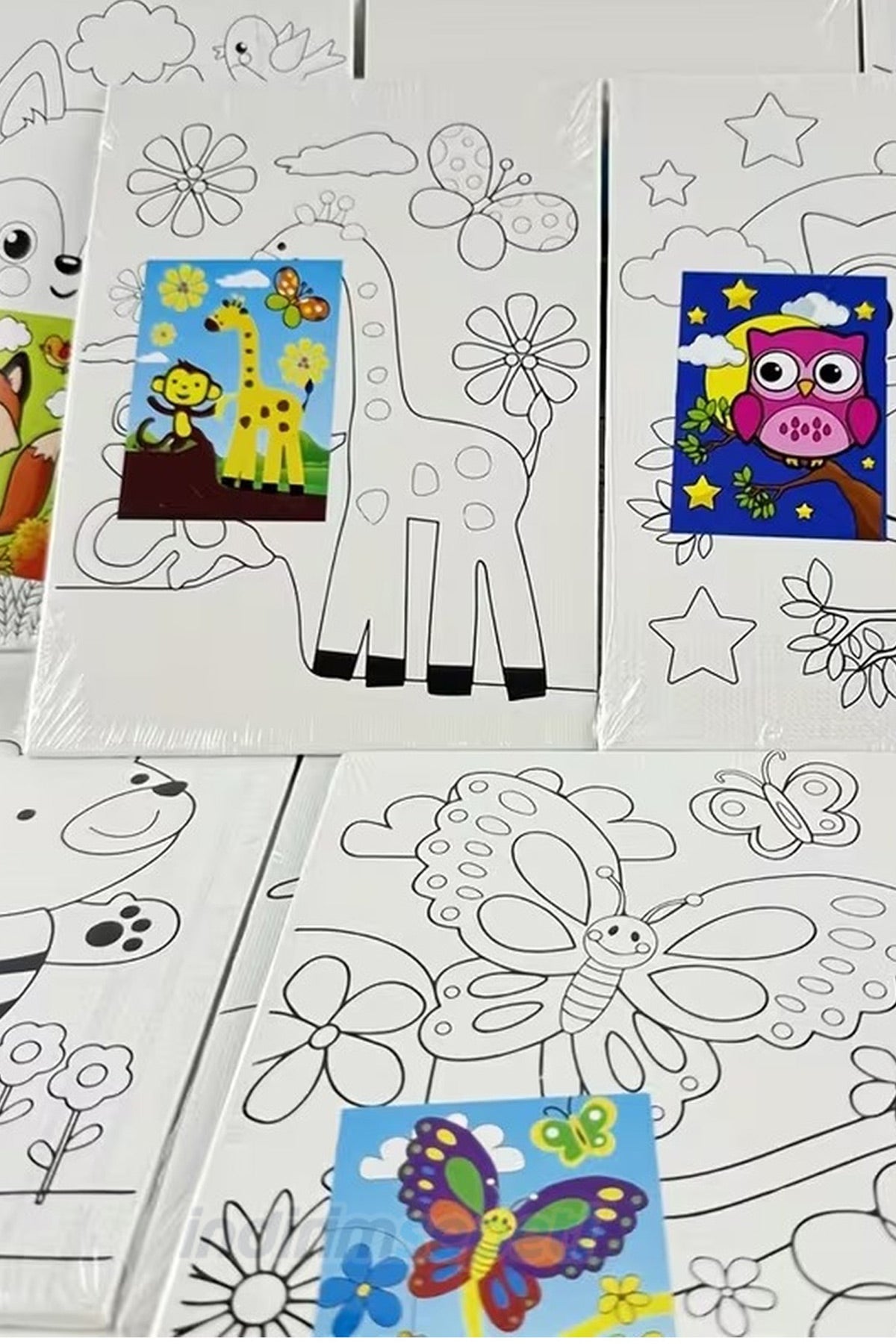 Çizimli Tuval 20x20 cm | Çizilmiş Boyama Kanvas Tuval | Çocuklar için Eğitici Boyama 1 Adet