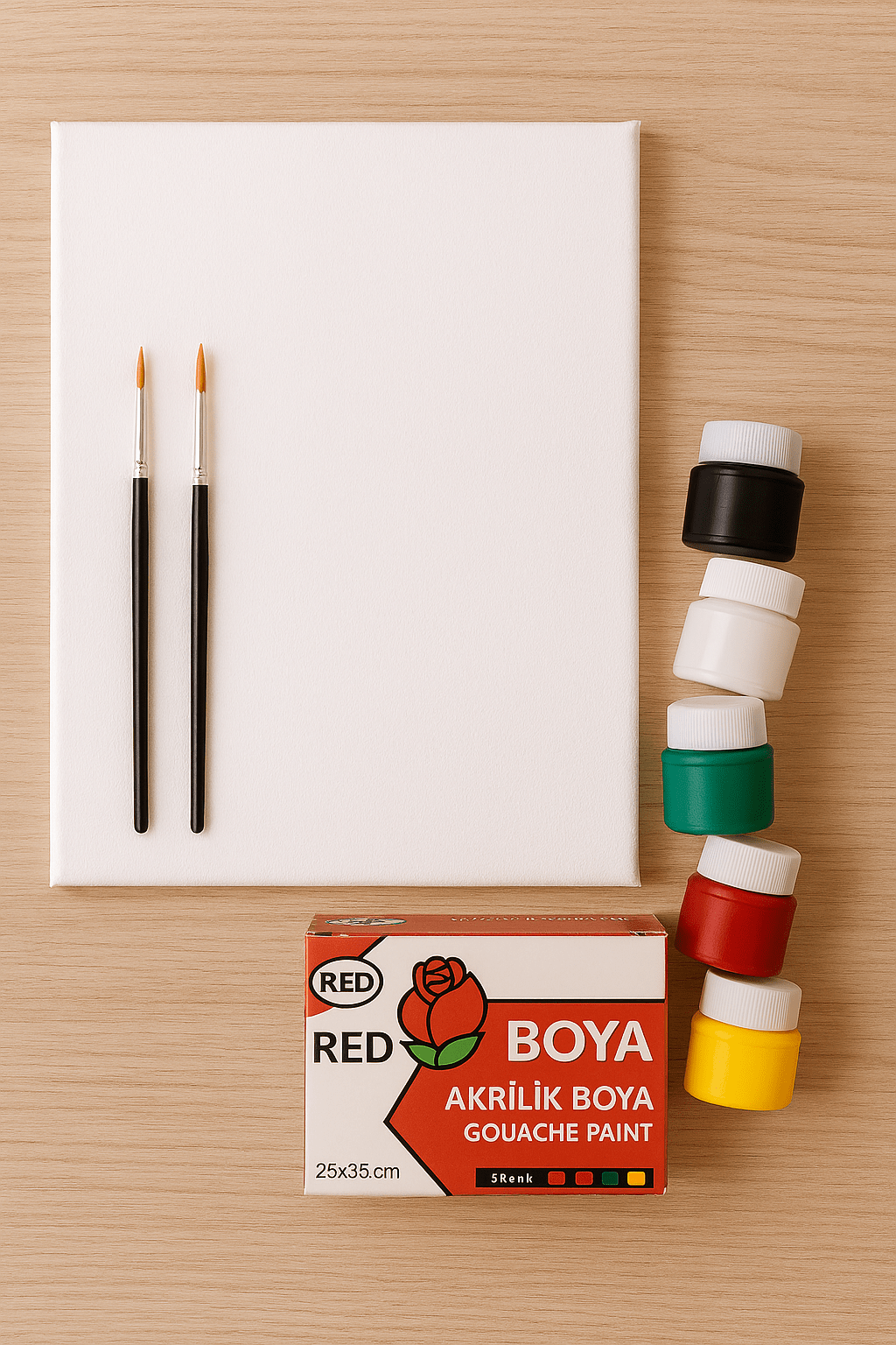 Resim Seti: 25x35 Tual, Tuval 6 Renk Guaj Boya, 2 No & 7 No Fırça - indirimsepeti