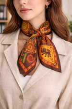 Figürlü Mandala dairesel motif Sanatsal Desenli Bandana 50x50 cm – Lüks ve Karakterli Stil