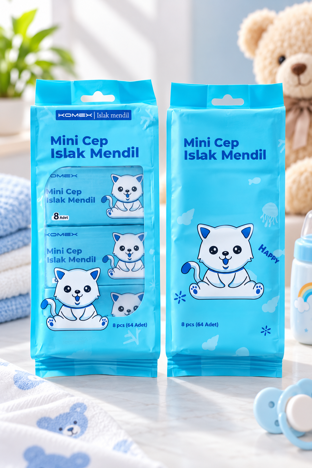 Mini Cep Islak Mendil 8’li Paket – 64 Adet | Çanta, Çocuk ve Günlük Kullanım İçin Pratik Islak Mendil 1 Adet