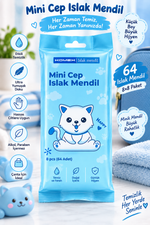 Mini Cep Islak Mendil 8’li Paket – 64 Adet | Çanta, Çocuk ve Günlük Kullanım İçin Pratik Islak Mendil 1 Adet