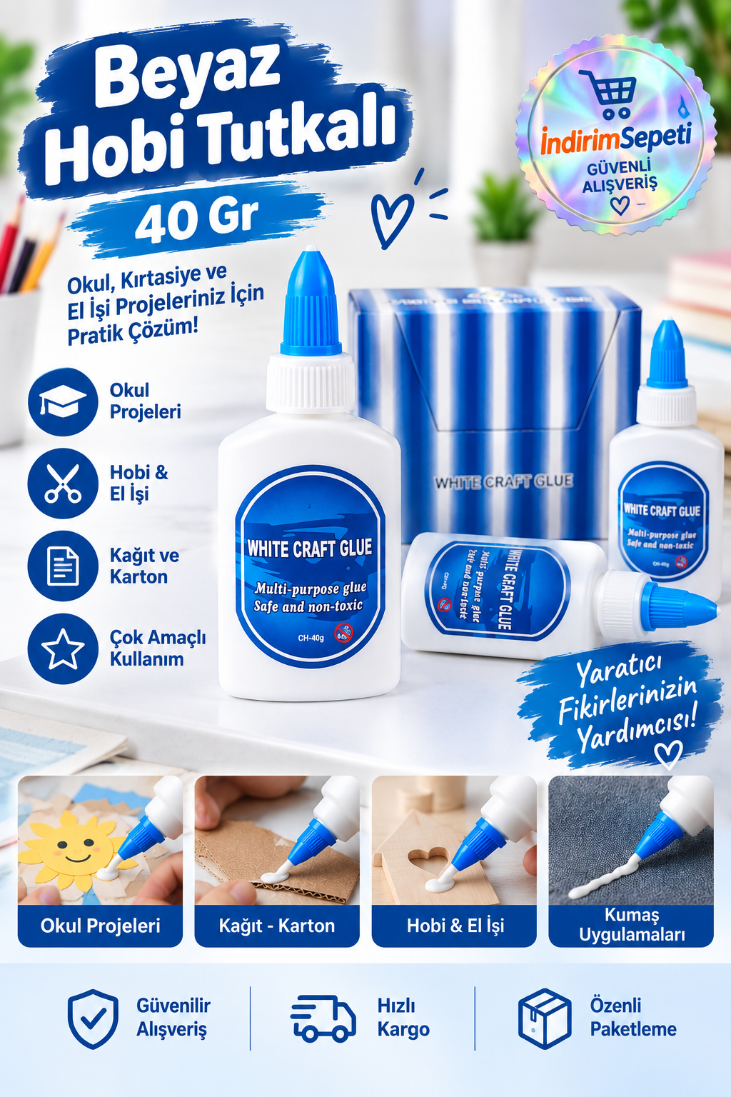 40 Gr Beyaz Hobi Tutkalı | Çok Amaçlı Okul Kırtasiye ve El İşi Yapıştırıcısı