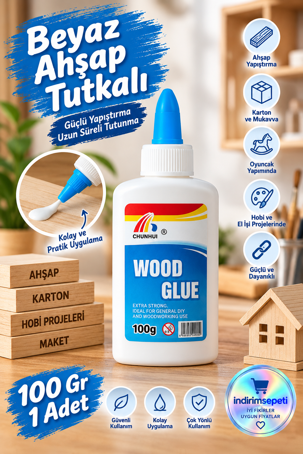250 Gr Ahşap Tutkalı – Güçlü Yapıştırıcı Wood Glue | MDF, Sunta ve Hobi İşleri İçin