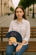 Ahşap Bambu Yelpaze  22cm Katlanabilir El Yelpazesi – Çiçek Desenli Taşınabilir - Indirimsepeti