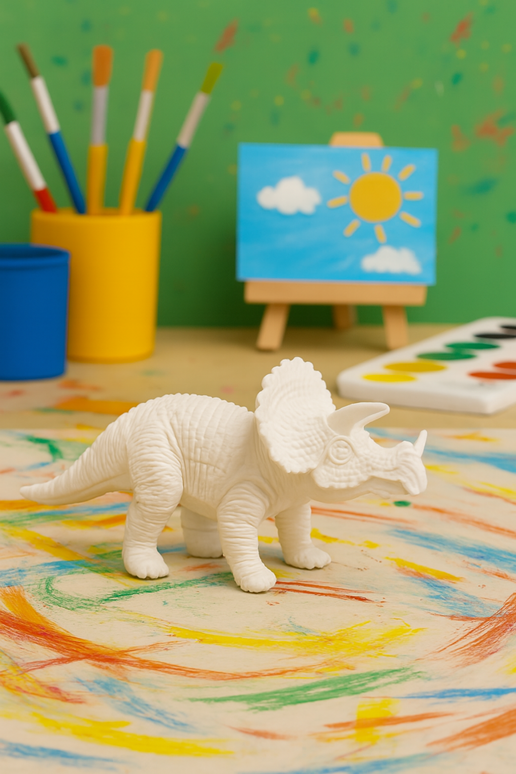 3D Hayvanlar Alemi Boya Seti – Dinozor Figürlü 6 Renkli Boya ve 2’li Fırça Seti