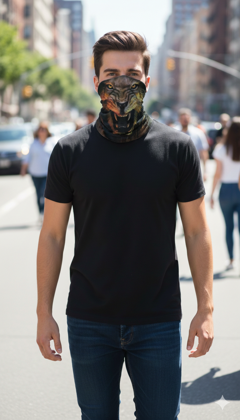 Aslan Desenli Motorcu Buff Maske Outdoor Boyunluk Unisex Bandana Spor, Motor ve Günlük Kullanım