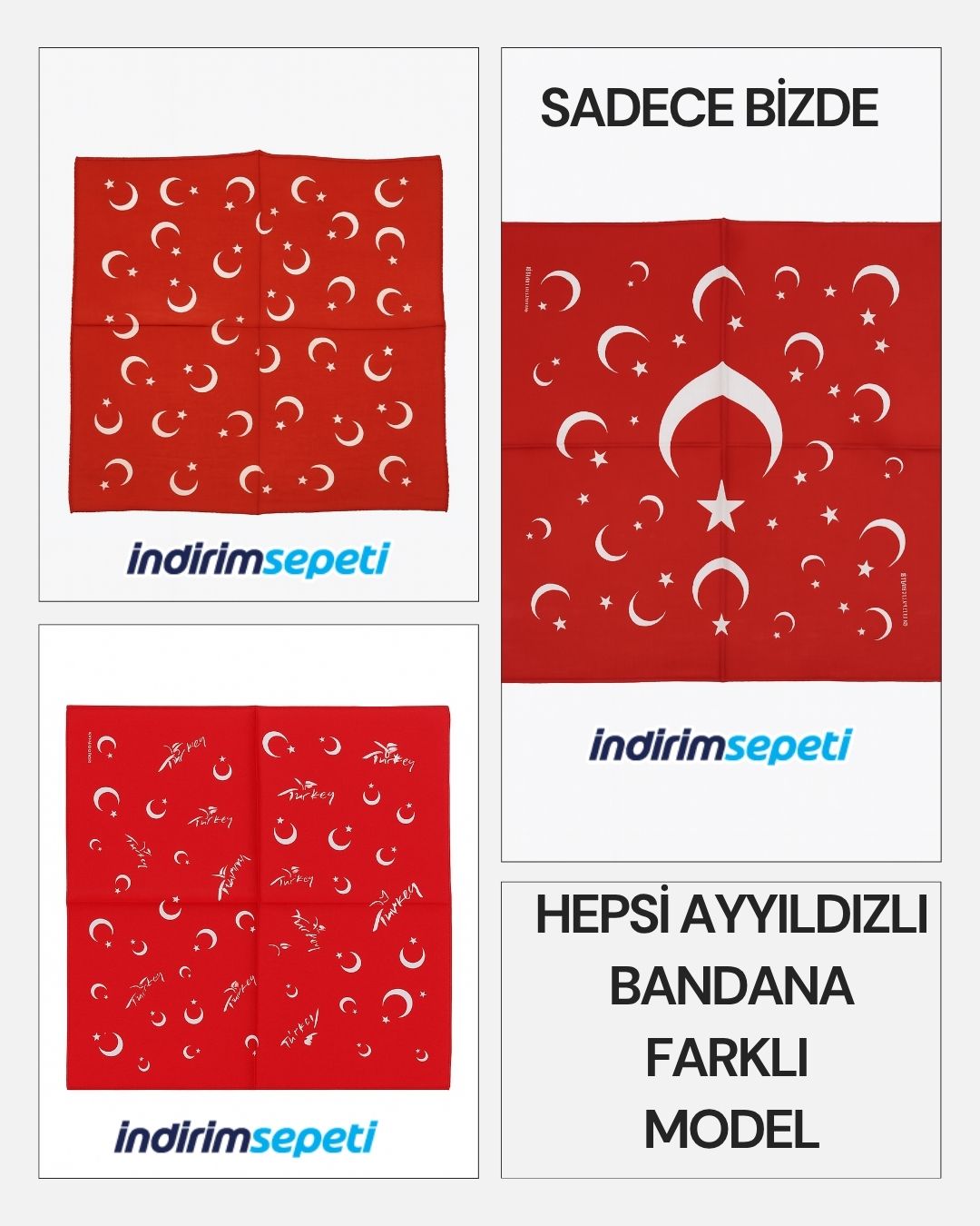 Ayyıldız Türk Bayrağı Temalı Pamuk Kumaş Fular - Kırmızı Bandana - 23 Nisan, 29 Ekim, 19 Mayıs