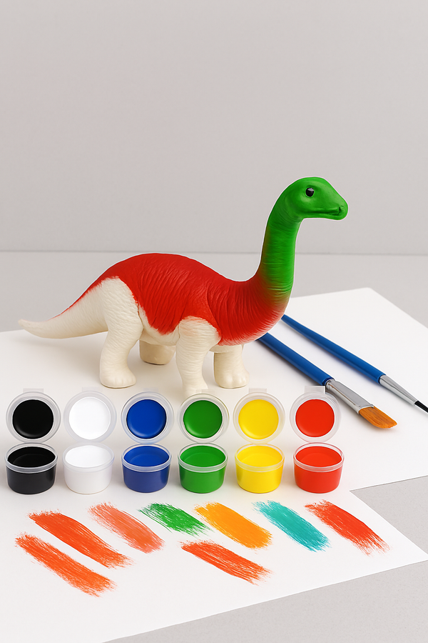 3D Hayvanlar Alemi Boya Seti – Dinozor Figürlü 6 Renkli Boya ve 2’li Fırça Seti