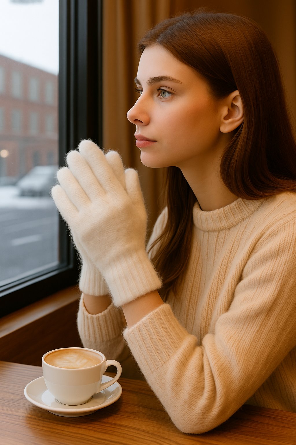 Beyaz Eldiven Yumuşak Peluş Kadın Eldiven Termal Isı Koruma, Esnek ve Parmaklı Günlük Dış Mekan