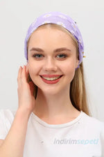 Bandana Papatya Desenli Boncuklu El Yapımı Saç Bandı Lastikli Saç Aksesuar Lila - Indirimsepeti