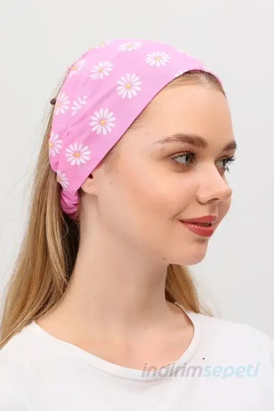 Bandana Papatya Desenli Boncuklu El Yapımı Saç Bandı Lastikli Saç Aksesuar Pembe - Indirimsepeti