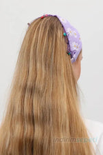 Bandana Papatya Desenli Boncuklu El Yapımı Saç Bandı Lastikli Saç Aksesuar Lila - Indirimsepeti