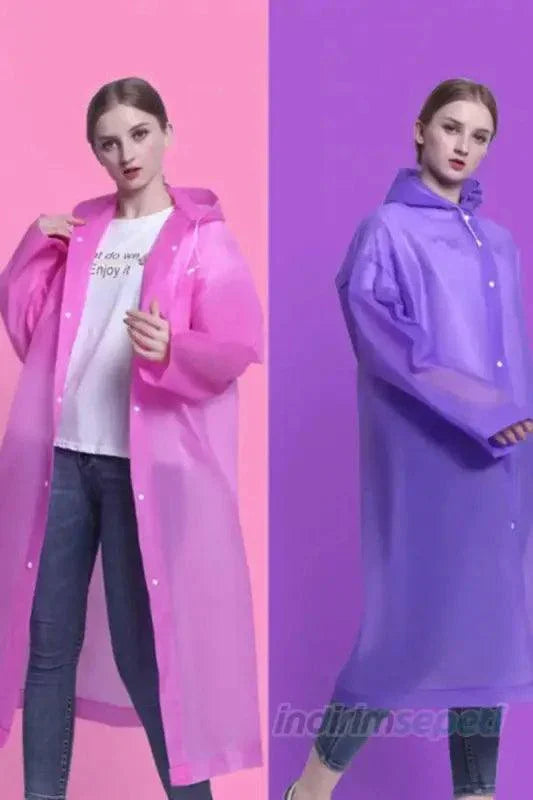 Bayan Yağmurluk Kapüşonlu Pembe Mor - Indirimsepeti