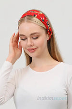 Boncuklu % 100 Pamuklu Kumaş Paraşüt Lastikli Bandana Saç Aksesuar Kırmızı - Indirimsepeti