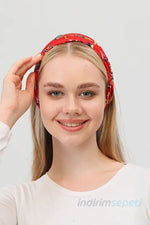 Boncuklu % 100 Pamuklu Kumaş Paraşüt Lastikli Bandana Saç Aksesuar Kırmızı - Indirimsepeti