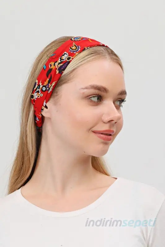 Boncuklu % 100 Pamuklu Kumaş Paraşüt Lastikli Bandana Saç Aksesuar Kırmızı - Indirimsepeti