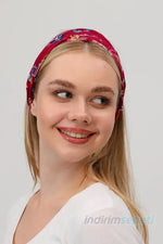 Boncuklu % 100 Pamuklu Kumaş Paraşüt Lastikli Bandana Saç Aksesuar Bordo - Indirimsepeti