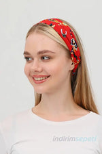 Boncuklu % 100 Pamuklu Kumaş Paraşüt Lastikli Bandana Saç Aksesuar Kırmızı - Indirimsepeti