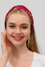 Boncuklu % 100 Pamuklu Kumaş Paraşüt Lastikli Bandana Saç Aksesuar Bordo - Indirimsepeti