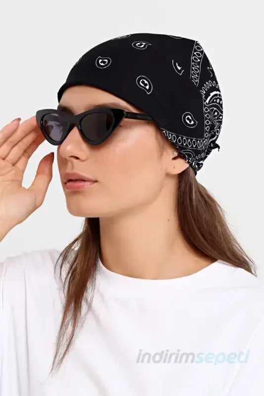 4 Adet Etnik Desenli Bandana Seti Siyah Kırmızı Lacivert Beyaz % 100 Pamuklu - Indirimsepeti