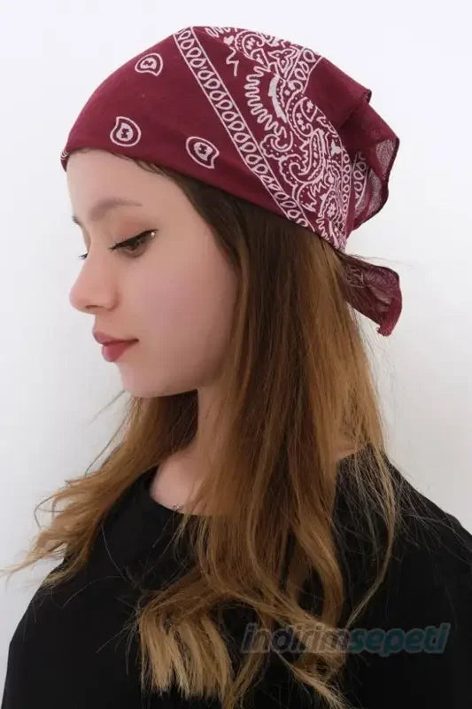 Bandana Etnik Desenli Bisiklet & Motosiklet Etkinlik Gezi Eğlence Bordo Pamuklu - Indirimsepeti