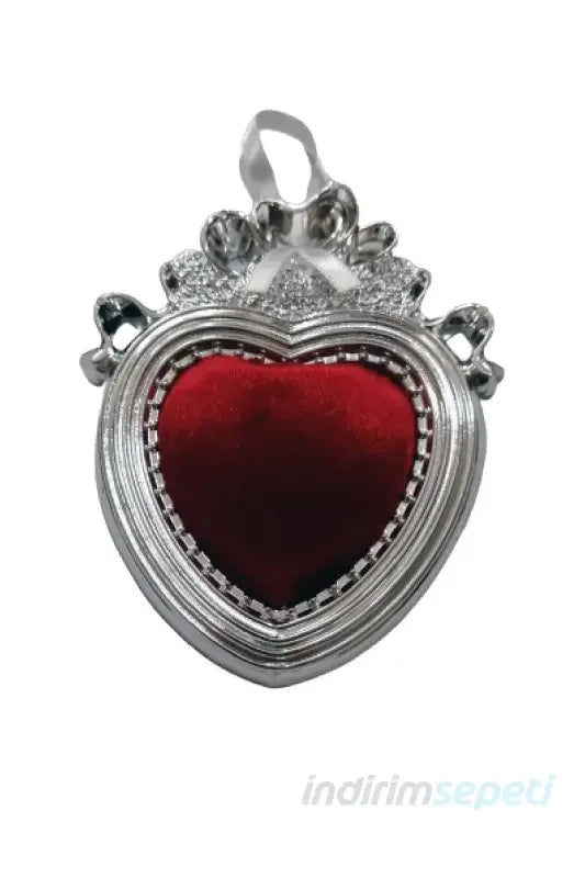 iğnelik Metal Görünümlü Kadife Sünger Büyük Boy Kalpli Askılı Düğün Nişan 14 x 11 cm - Indirimsepeti